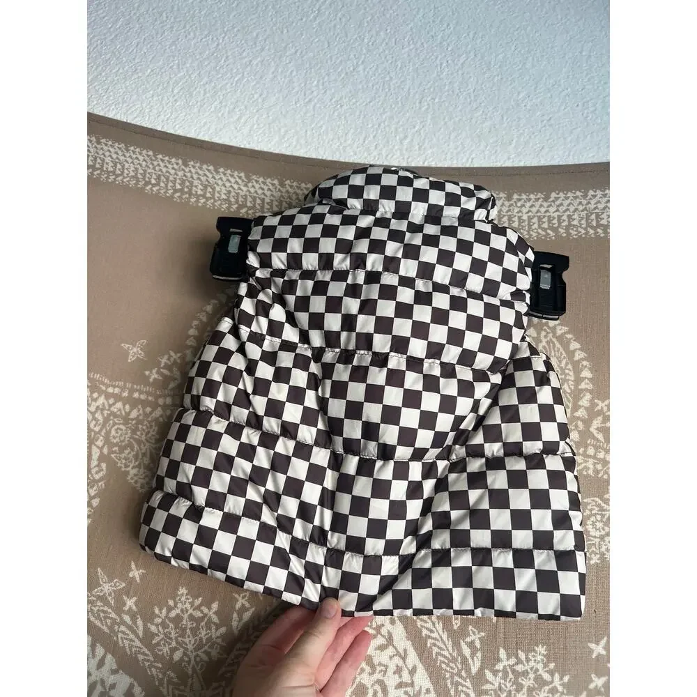 babysprouts Puffer Vest Brown Cream Checkerboard Size 6-12 Months